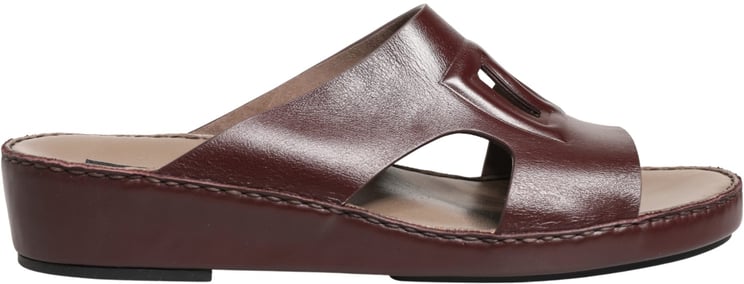 Dolce & Gabbana Dolce & Gabbana Maroon Leather Cutout DG Logo Sandals Shoes