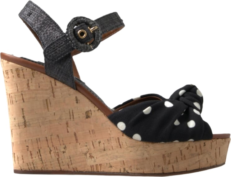 Dolce & Gabbana Dolce & Gabbana Black  Wedges Polka Dotted Ankle Strap Shoes Sandals