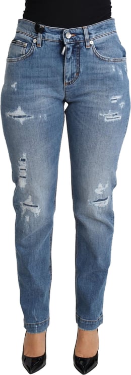 Dolce & Gabbana Dolce & Gabbana Blue Tattered Skinny Denim Cotton Blend Jeans