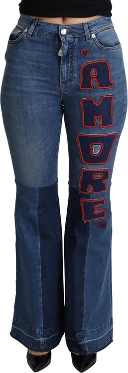 Dolce & Gabbana Dolce & Gabbana Blue Amore Patch Boot Cut Cotton Stretch Pant