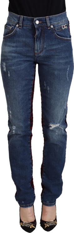 Dolce & Gabbana Dolce & Gabbana Blue Checkered Back Skinny Denim Jeans