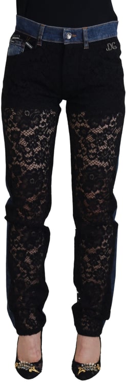 Dolce & Gabbana Dolce & Gabbana Black Floral Lace Front Skinny Denim Jeans