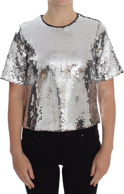 Dolce & Gabbana Dolce & Gabbana Silver Sequined Crewneck Blouse T-shirt Top