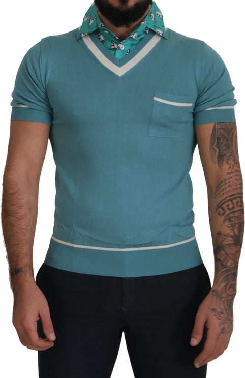 Dolce & Gabbana Dolce & Gabbana Blue Silk Polo Top Mens V-neck  T-shirt