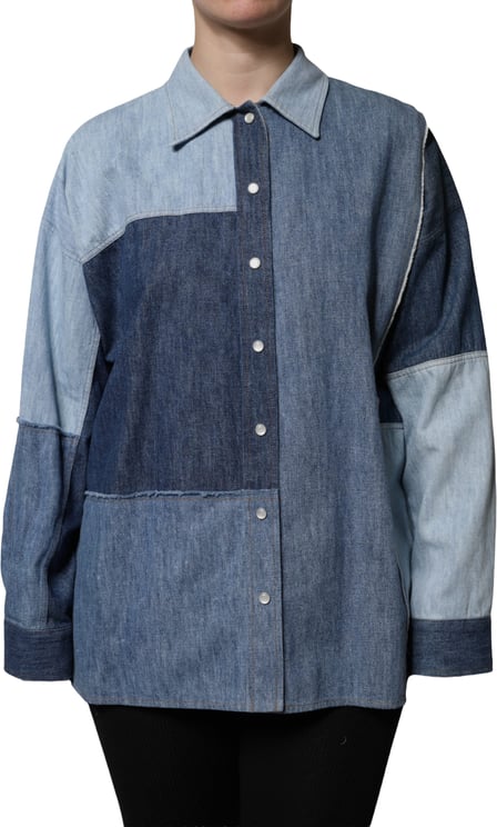 Dolce & Gabbana Dolce & Gabbana Blue Cotton Button Up Collared Long Sleeve Top