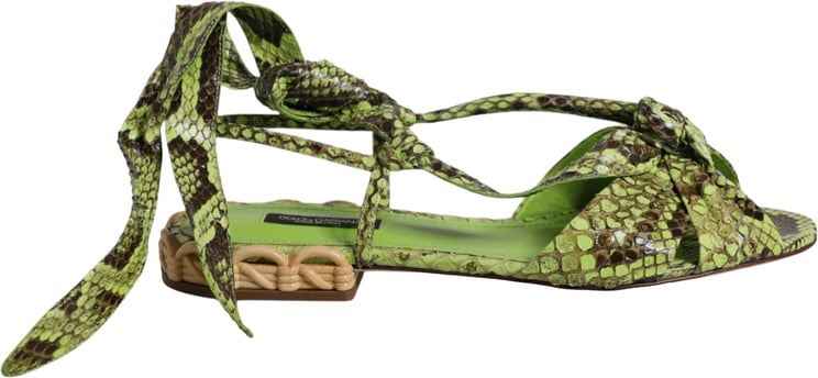 Dolce & Gabbana Dolce & Gabbana Green Animal Print Ankle Wrap Sandals Shoes