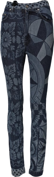 Dolce & Gabbana Dolce & Gabbana Blue Graphic Print Cotton Skinny Denim Jeans