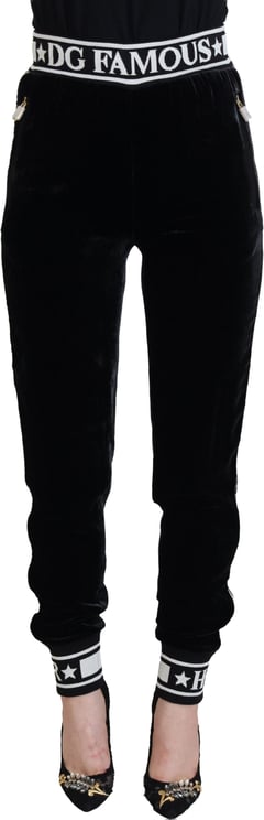 Dolce & Gabbana Dolce & Gabbana Black DG Logo Velvet Trouser Pants