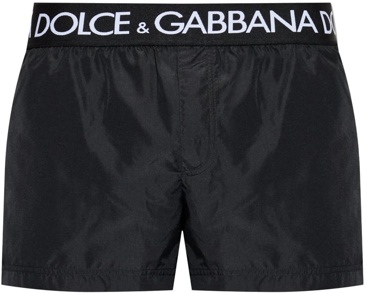 Dolce & Gabbana Black Fitted Logo Waistband Polyester Shorts