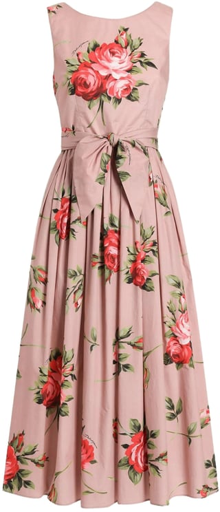 Dolce & Gabbana Sleeveless Midi Floral Pleated Cotton Dress