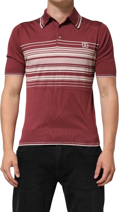 Dolce & Gabbana Dolce & Gabbana Cotton Burgundy Striped DG Logo Polo  T-shirt