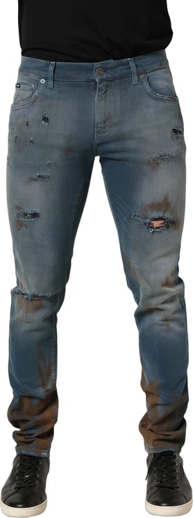 Dolce & Gabbana Dolce & Gabbana Blue Distressed Mid Waist Skinny Denim Jeans