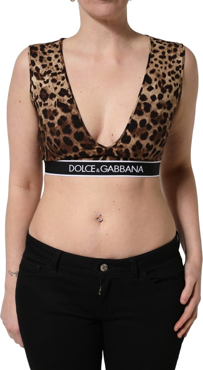 Dolce & Gabbana Dolce & Gabbana Brown Leopard Print Cropped Silk Tank Top