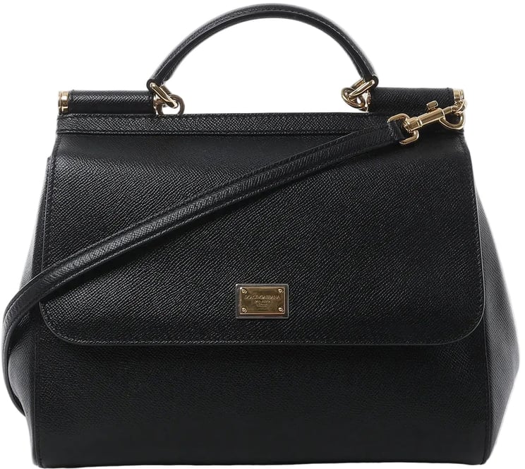 Dolce & Gabbana Dolce & Gabbana Sicily Dauphine Leather Handbag in Black