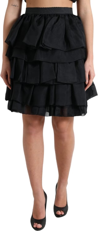 Dolce & Gabbana Dolce & Gabbana Black Tiered Aline High Waist Silk Mini Skirt