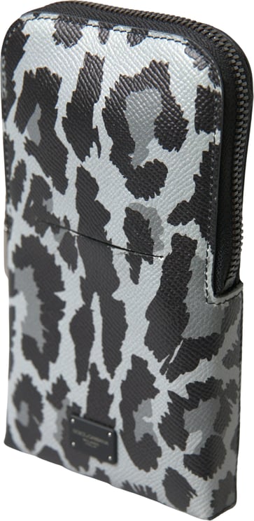 Dolce & Gabbana Dolce & Gabbana Gray Leopard Leather Men Purse Crossbody Sling Phone Bag