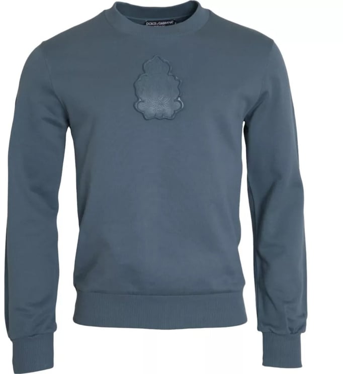 Dolce & Gabbana Dolce & Gabbana Blue Cotton Logo Patch Crew Neck Men Pullover Sweater