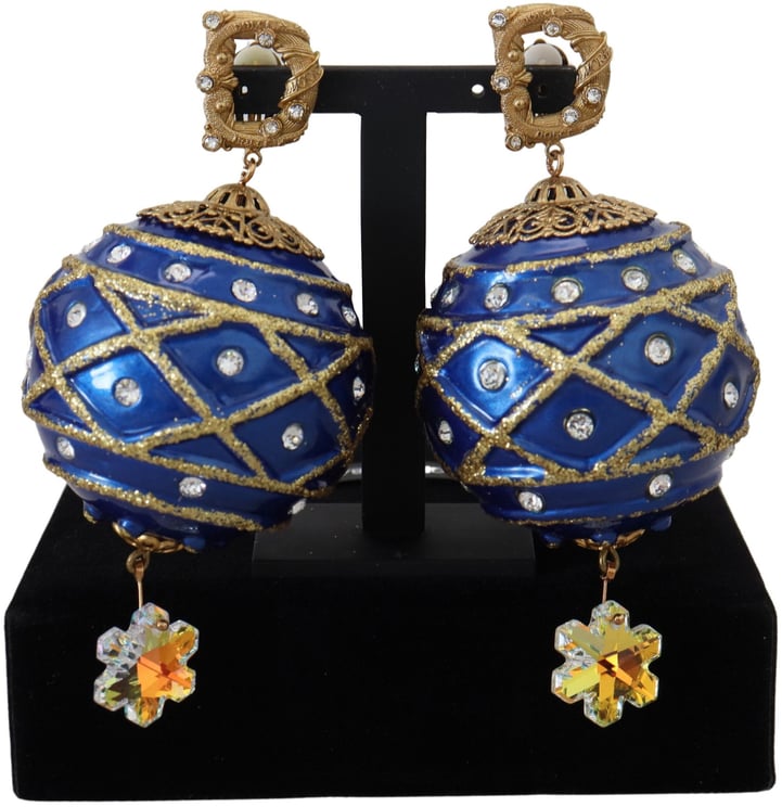 Dolce & Gabbana Dolce & Gabbana Gold Brass Blue Dangle Ball Crystal Clip On Earrings