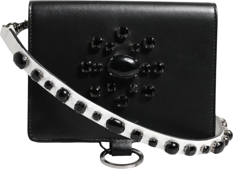 Dolce & Gabbana Dolce & Gabbana Black Leather Crystal Embellished Card Holder Wallet