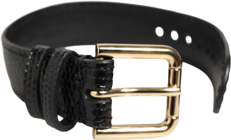 Dolce & Gabbana Dolce & Gabbana Black Embossed Leather Gold Buckle Belt Strap Bracelet