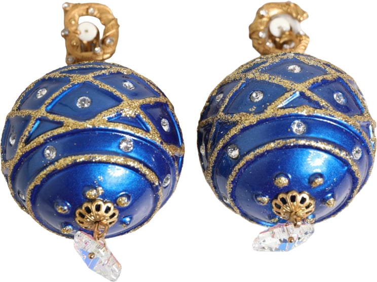 Dolce & Gabbana Dolce & Gabbana Gold Brass Blue Christmas Ball Crystal Drop Clip On Earrings