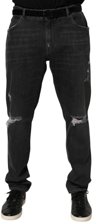 Dolce & Gabbana Dolce & Gabbana Black Cotton Slim Fit Distressed Ripped Logo Jeans
