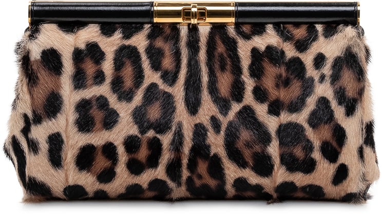 Dolce & Gabbana Clutch Leopardata in Cavallino con Chiusura Gioiello
