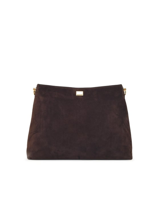 Dolce & Gabbana Large Suede Shoulder Bag with Vintage Brass Accents