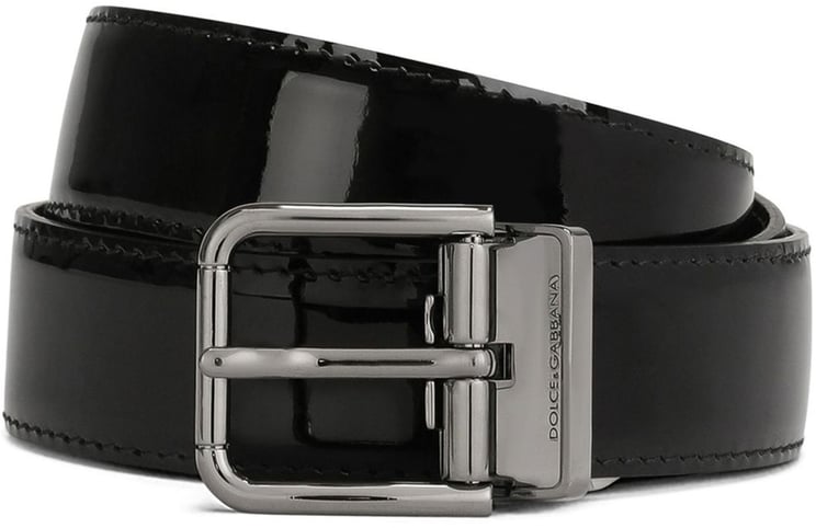 Dolce & Gabbana Lacquered Black Calf Leather Roller Belt