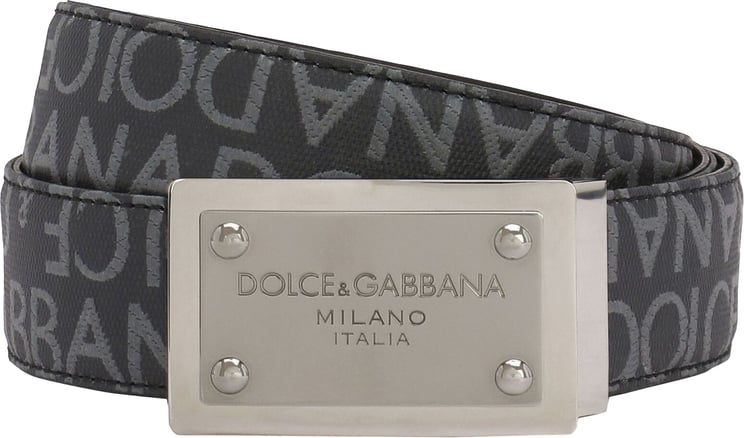 Dolce & Gabbana DG Logo Jacquard Metal Plaque Belt