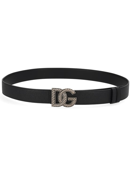 Dolce & Gabbana Black Smooth Intertwined Buckle Belt