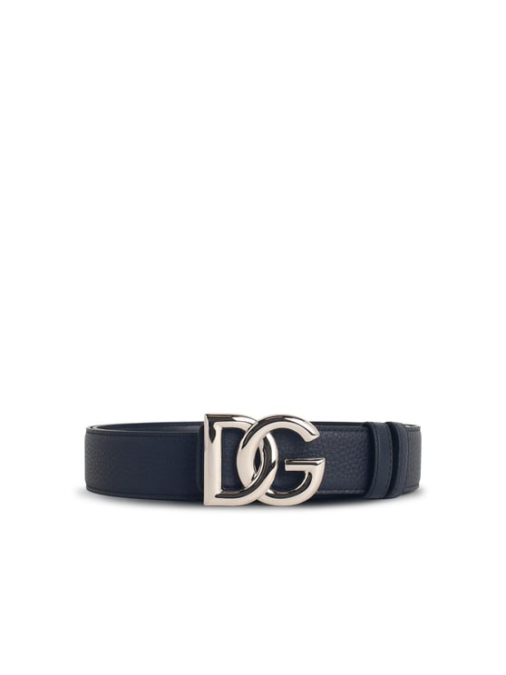Dolce & Gabbana 'Dg' Logo Belt In Blue Leather