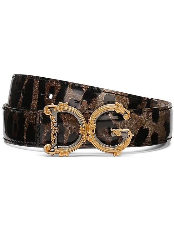 Dolce & Gabbana Glossy Leopard Print DG Barocco Belt