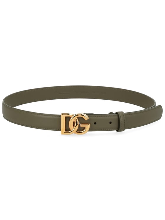 Dolce & Gabbana Olive Interlocking Gold Buckle Leather Belt