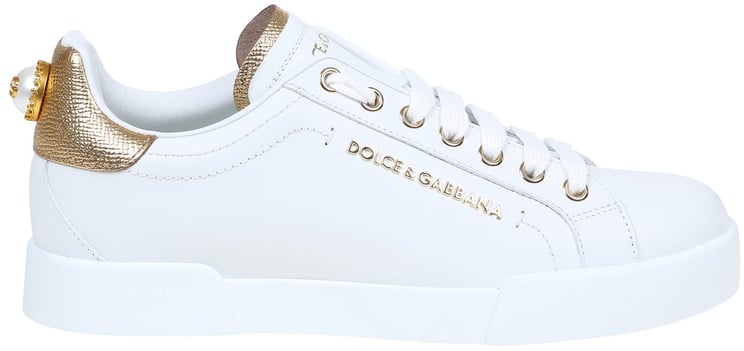 Dolce & Gabbana Dolce & gabbana portofino sneakers in white leather with logo pearl