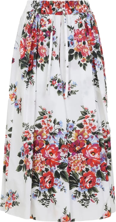 Dolce & Gabbana Knee-Length Floral Print Gathered Cotton Skirt