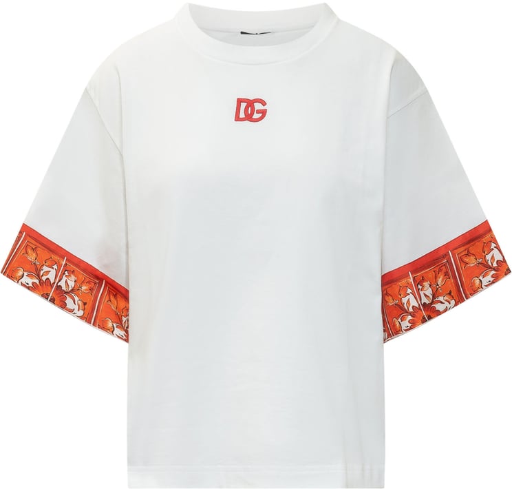 Dolce & Gabbana T-shirt con Bordi Stampa Maiolica