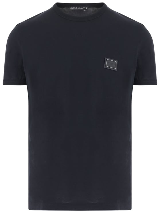 Dolce & Gabbana Navy Cotton T-Shirt With Subtle Tone-On-Tone Patch