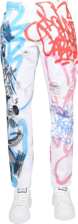 Dolce & Gabbana Graffiti-Print Loose Fit Jeans