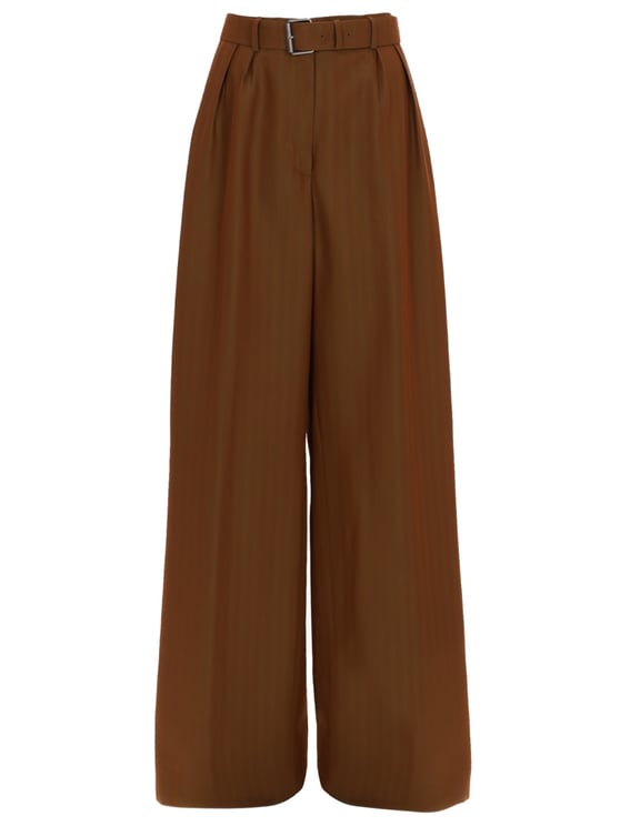 Dries van Noten Neutral Wide-Leg Belted Wool-Blend Formal Pants