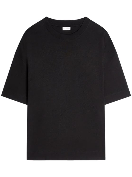 Dries van Noten Boxy-Fit Black Short-Sleeve T-Shirt with Classic Crew Neckline