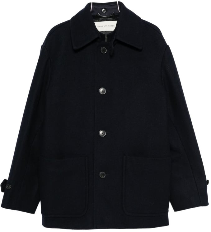 Dries van Noten Button-Down Minimalistic Coat with Patch Pockets