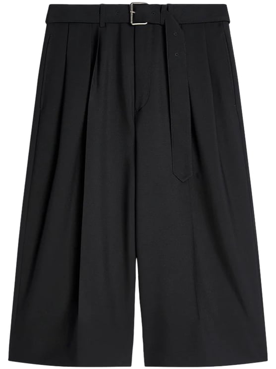 Dries van Noten High-Waisted Black Shorts with Tailored Pleats and Belt