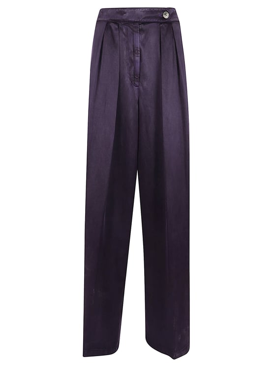 Dries van Noten Wide-Leg Satin Trousers with Double Front Pleats