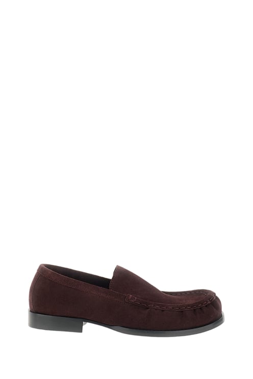 Dries van Noten Burgundy Square-Toe Loafers with Subtle Gathering