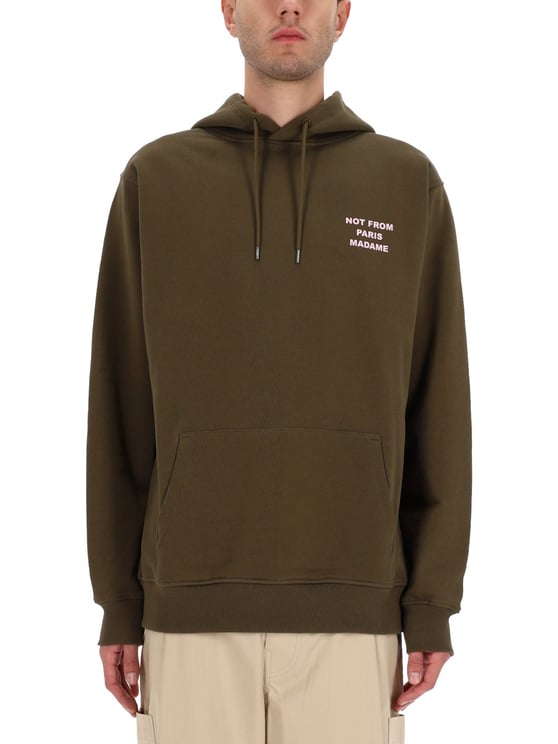 Drôle de Monsieur Olive Green Slogan Relaxed Sweatshirt