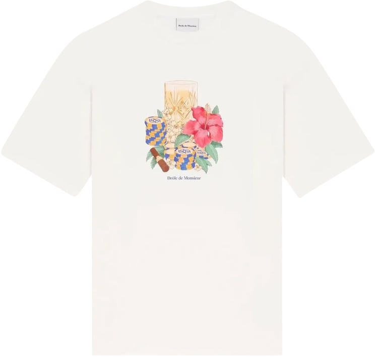 Drôle de Monsieur Drole De Monsieur Heren Hibiscus Club T-Shirt Wit