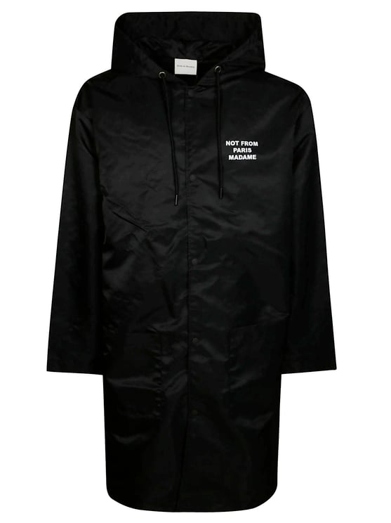Drôle de Monsieur Black Slogan Hooded Text Parka