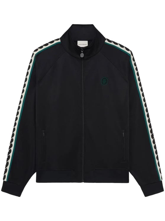 Drôle de Monsieur Zip-Up Jacket with High Collar and Patterned Stripes