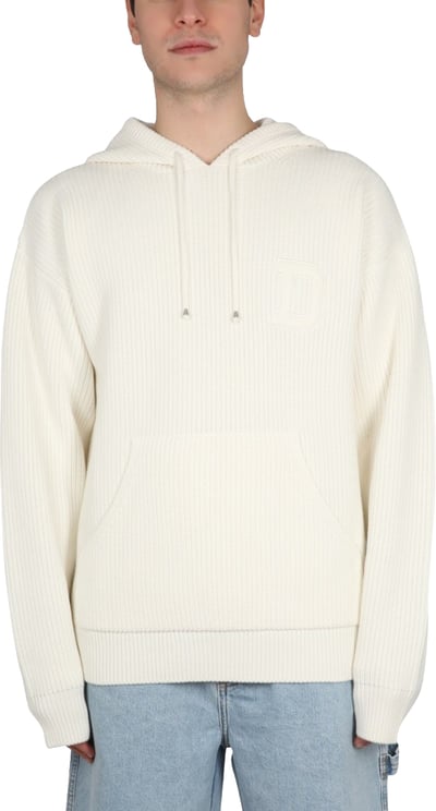 Drôle de Monsieur Ribbed White Hooded Shirt With Drawstring